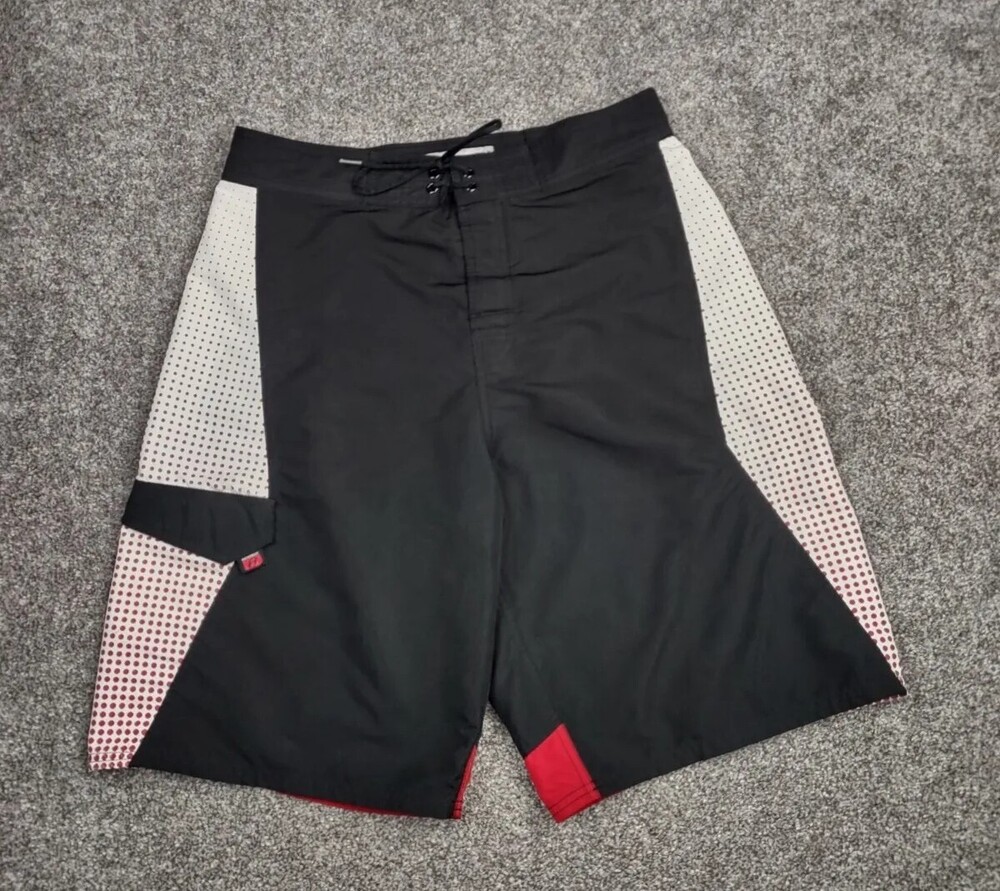 Anchor Blue Boardshorts Men 34 Black Red Polka Dot Tattoo Hybrid Swim Trunks